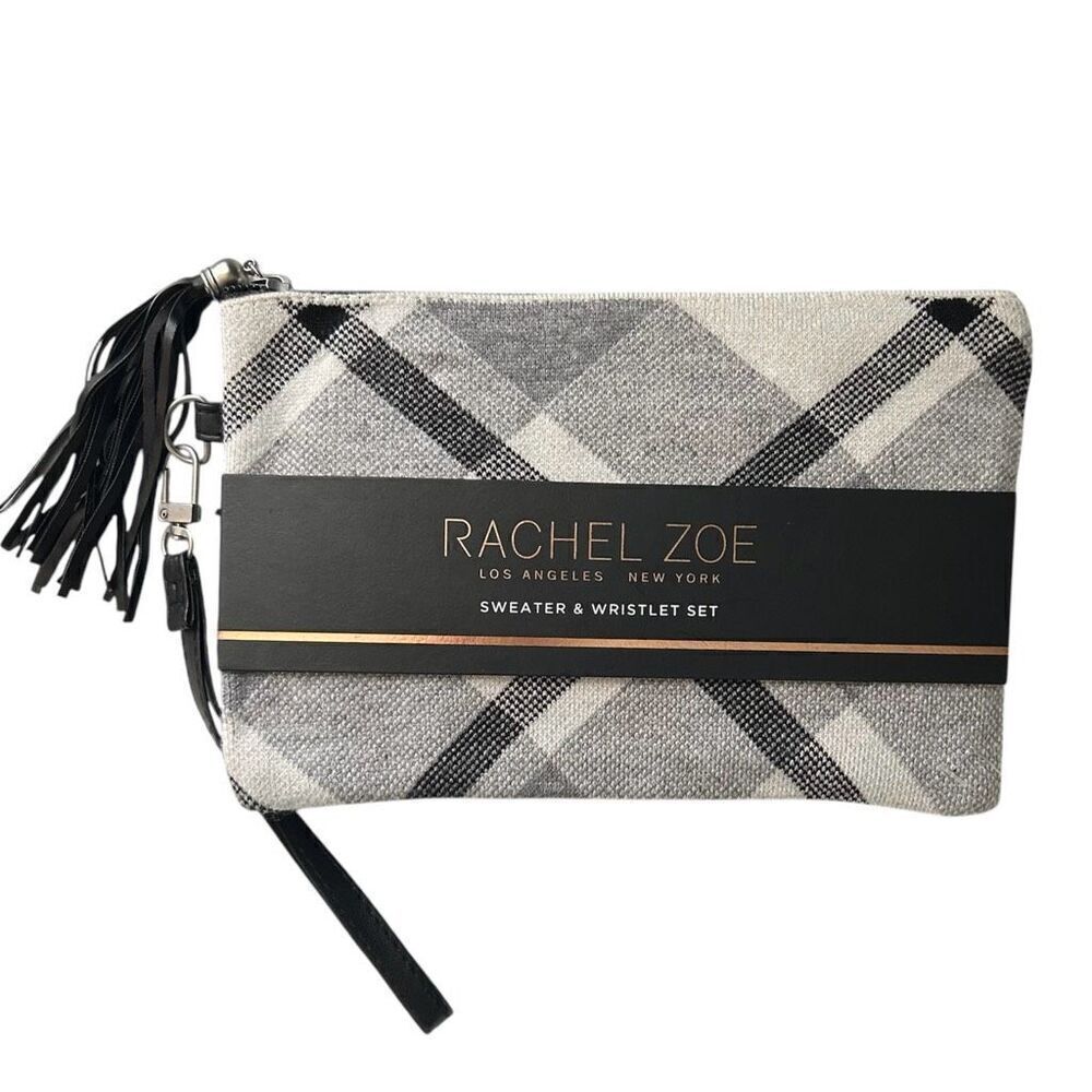 3/$15 Rachel Zoe Black and White Plaid Tassel Wristlet